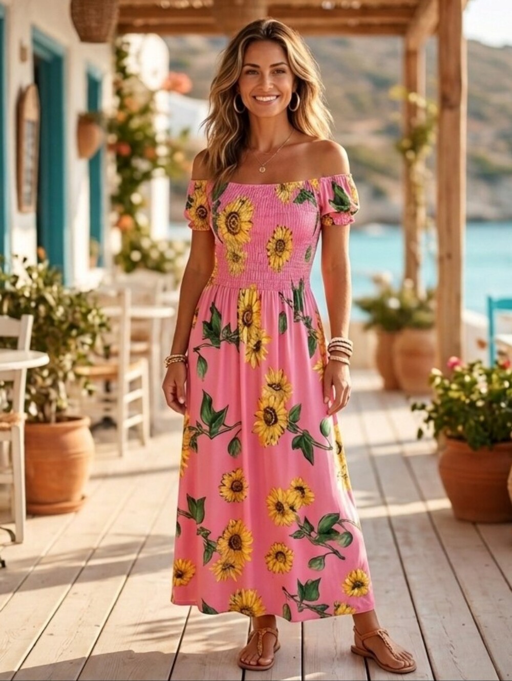 Summer Pink Dress With Sunflower Theme